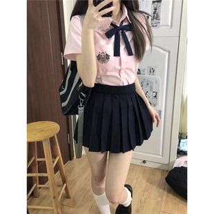 粉色jk衬衫 短袖 上衣夏季 女正肩显瘦小个子衬衣日系学院风制服套装