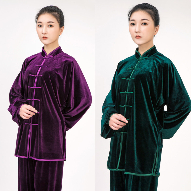 小和山太极服女金丝绒春秋男南韩中老年太极拳服装练功服秋冬加厚