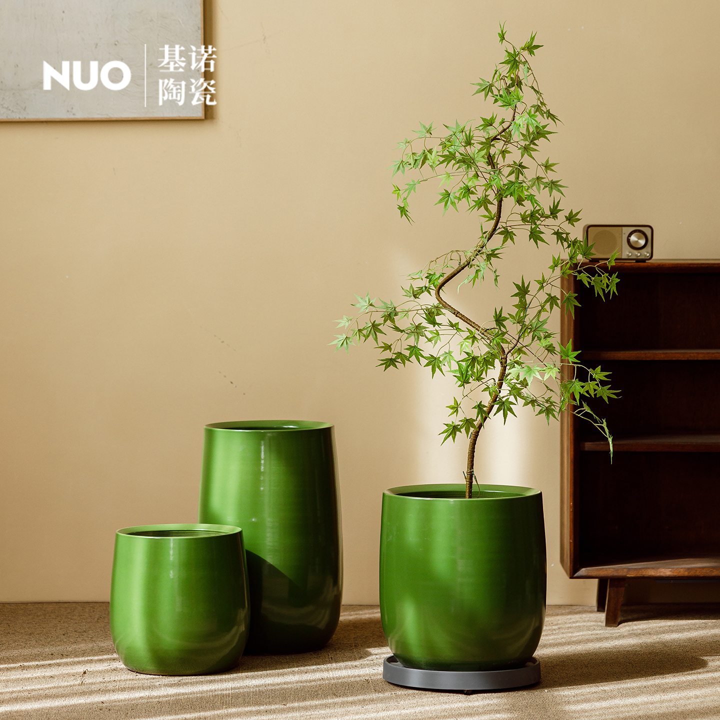 景德镇绿色陶瓷花盆大号种树花坛