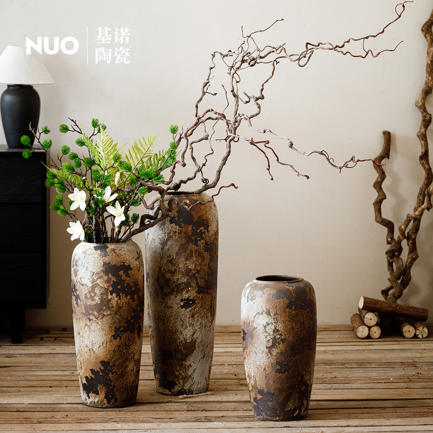 景德镇侘寂风陶瓷大花瓶插花枯枝