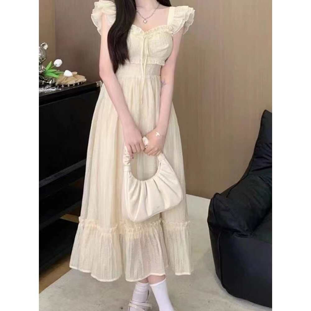 白色小飞袖连衣裙子女夏