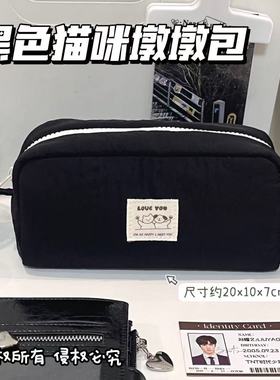 简约黑色小方块笔袋初高中学生ins高颜值大容量多隔层文具收纳袋