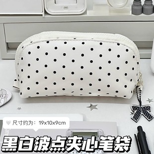 2026新款黑白波点大开口笔袋学生ins风高颜值大容量铅笔盒文具袋