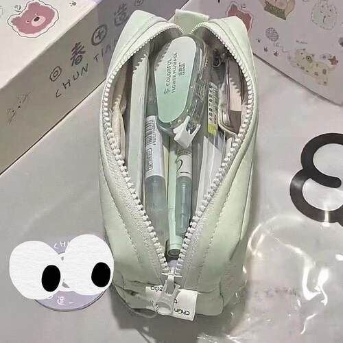 韩系简约大容量薄荷奶绿文具笔袋
