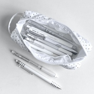 韩系ins风波点奶fufu手提笔袋学生简约高颜值大容量铅笔盒文具袋