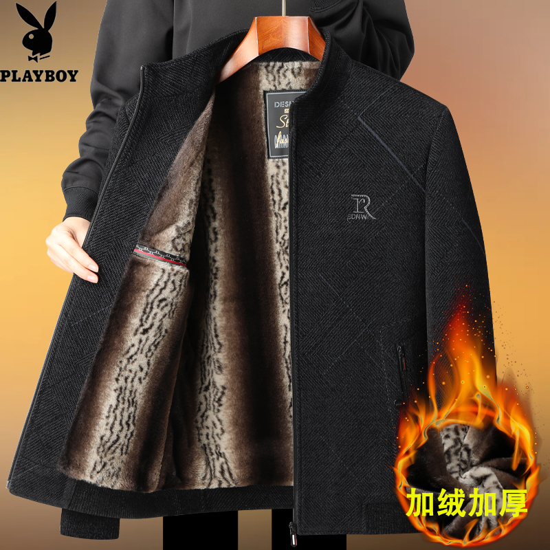 花花公子秋冬款立领加绒夹克外套