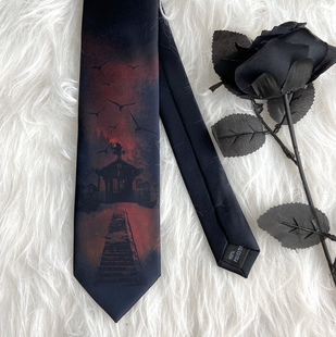 【百鬼夜行】以神之名原创jk/dk印花定位暗黑百搭衬衫深色系领带