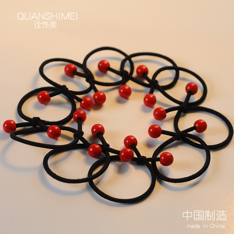 新年红珠小皮筋儿童发圈头绳