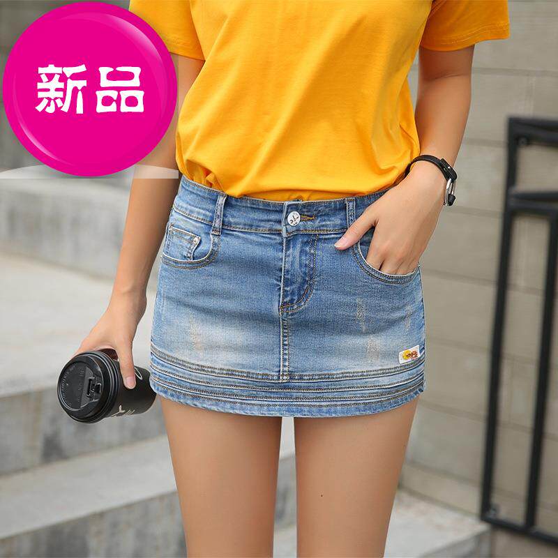 2019夏季新款韩版浅蓝牛仔短裙短z裤牛子假两件裤裙女烫钻修身弹在类目 女装/女士精品, 牛仔裤中 - 来自Buy2taobao.com提供专业的淘宝代购服务