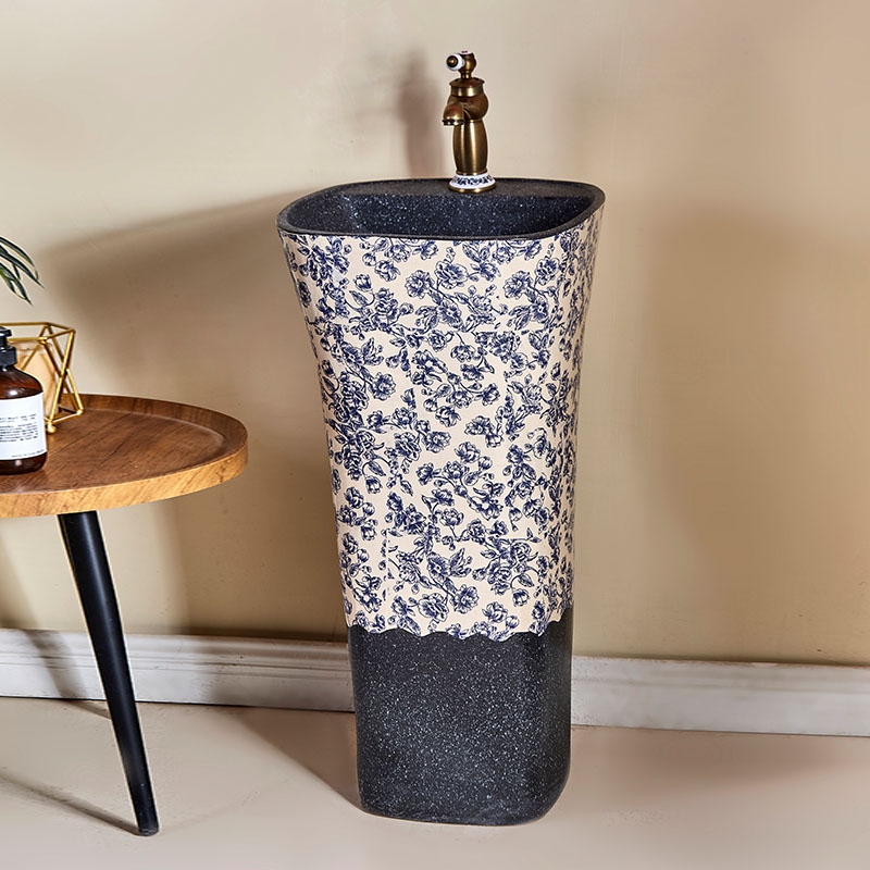 复古陶瓷立柱盆户外洗手盆立柱式室外洗手池庭院卫生间阳台洗面盆