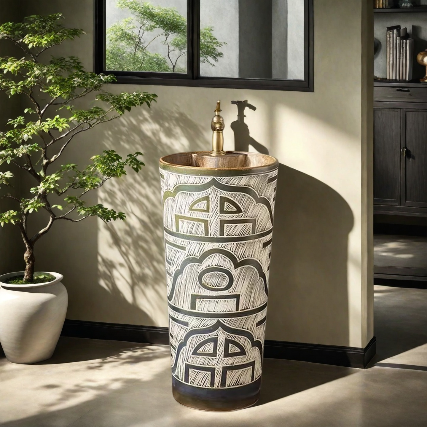 复古立柱盆别墅花园户外洗手台