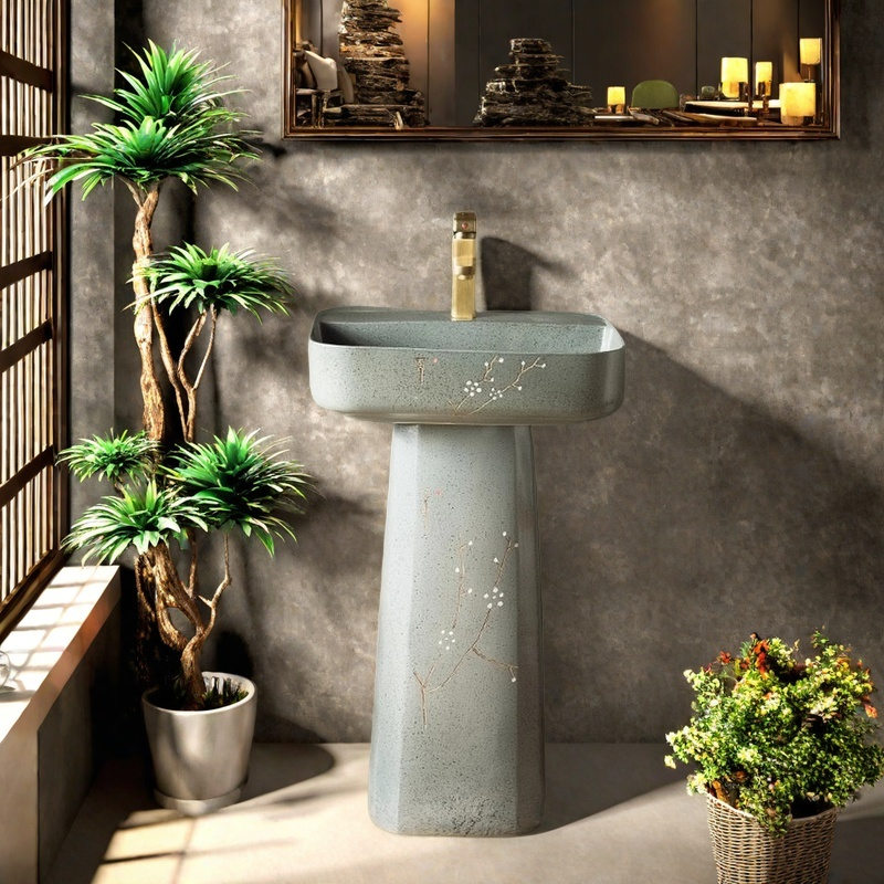 方形一体落地式户外洗手盆