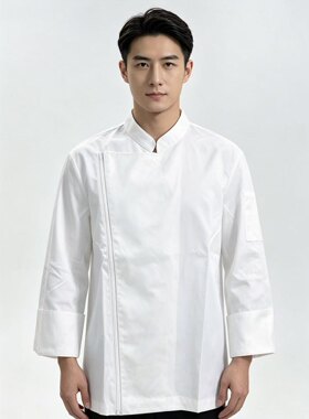 职业学校厨师操作服 白色七分袖 男女同款工作服 拉链定制款