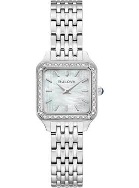 海外代购BULOVA/宝路华女士欧美腕表镶钻表圈蓝宝石镜面方形表盘