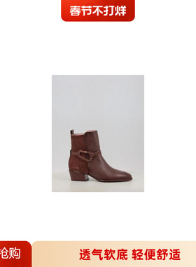 代购HISPANITAS女士切尔西靴透气软底轻便防滑圆头粗跟系带皮质
