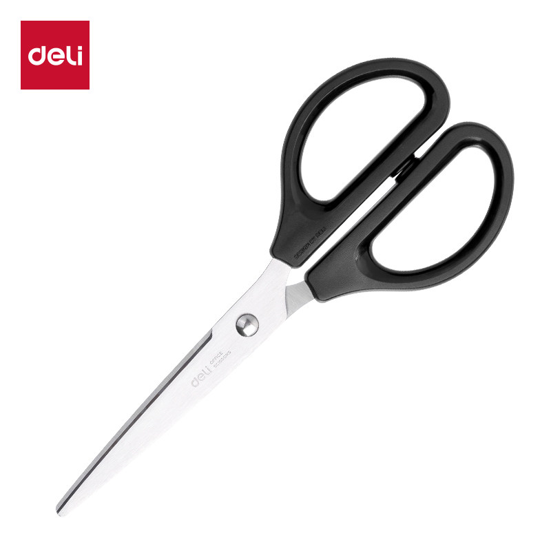得力0603不锈钢剪刀家用办公裁剪工具黑色办公剪刀锋利耐用学生手工专用剪刀简约剪子文具用品黑色手柄剪刀