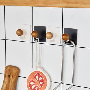 竹白家日式木球挂钩免打孔强力承重无痕粘钩厨房门后衣帽钩挂衣钩