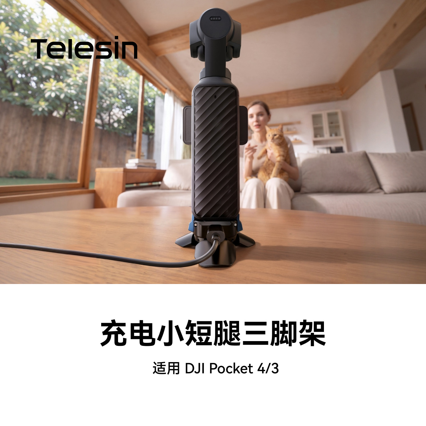 Telesin泰迅适配大疆DJI Pocket4/3充电小短腿三脚架拓展转接磁吸底座口袋相机支撑架三脚架迷你快开支架配件图片