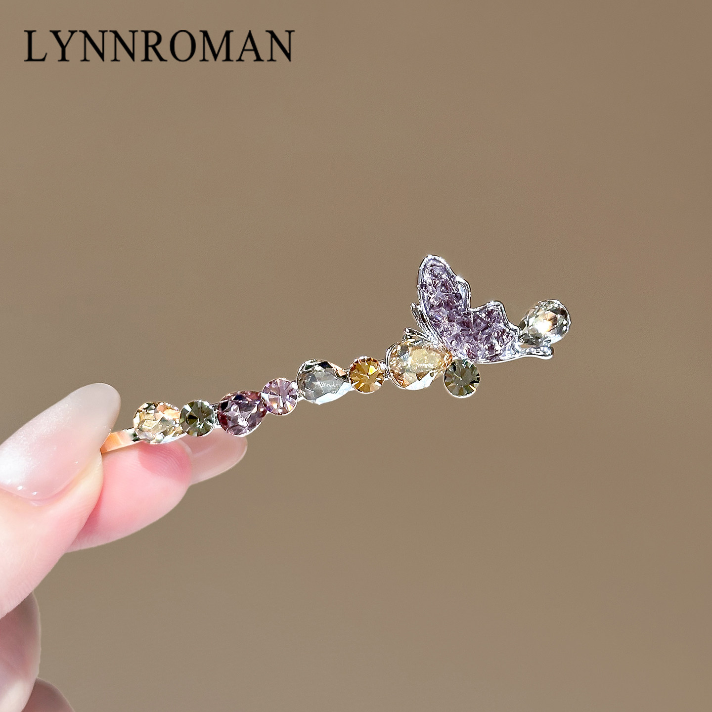 LYNNROMAN蝴蝶水晶发夹女款轻奢精致发卡高级感侧边夹甜美一字夹,饰品/流行首饰/时尚饰品新,发饰,淘宝优惠券,粉丝福利购,淘宝优惠卷