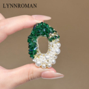 LYNNROMAN绿水晶珍珠胸针女高级感轻奢风精致时尚 别针扣配饰胸花
