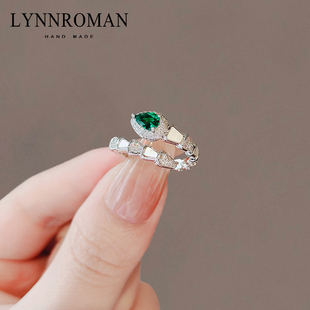 LYNNROMAN个性 高级感锆石开口可调节指环 时尚 蛇形戒指女2024新款