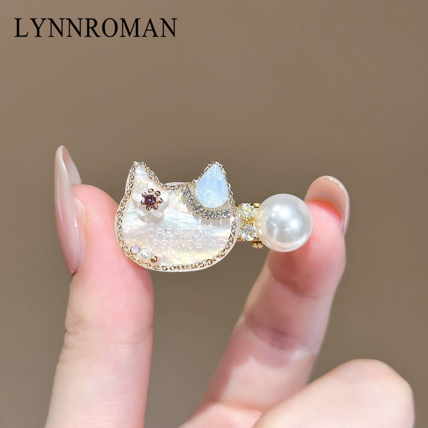 LYNNROMAN猫咪珍珠发夹女款轻奢精致发卡高级感侧边夹甜美鸭嘴夹