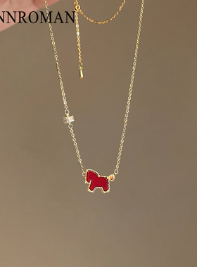 小红马年本命年红绳吊坠锁骨链