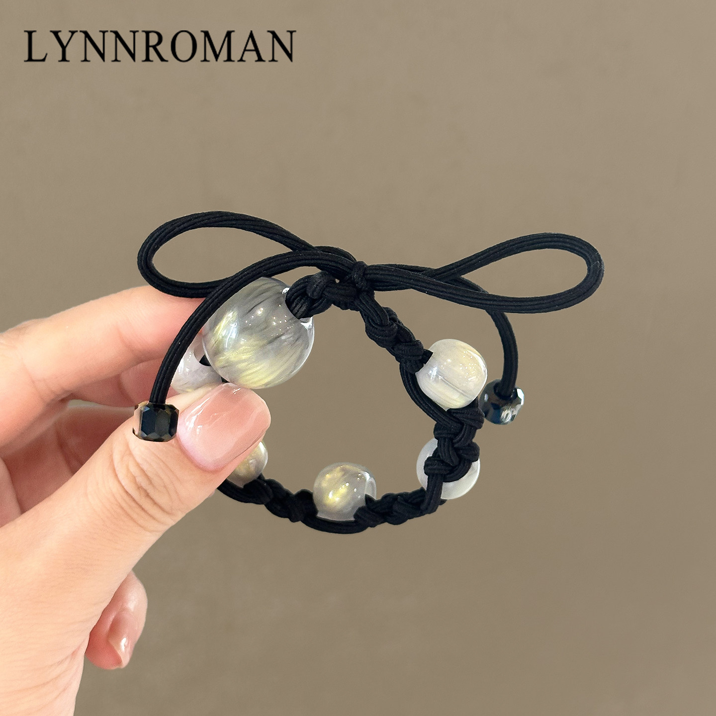 LYNNROMAN高颜值猫眼石珠发圈女高级感扎马尾头绳不伤发皮筋发绳