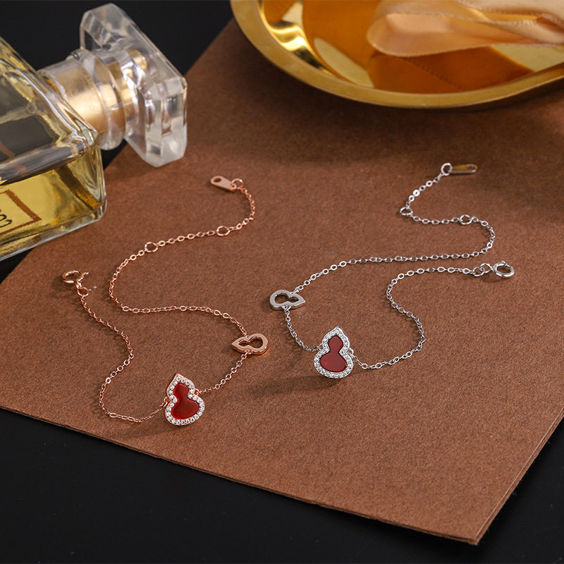 s925纯银红贝母葫芦手链女韩版轻奢时尚高级感气质个性手饰