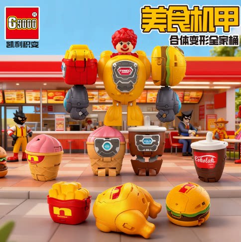 汉堡薯条冰淇淋可乐变形机器人