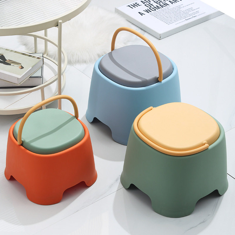 撞色塑料小凳子新款加厚防滑手提板凳家用儿童餐凳矮凳厕所踩脚凳