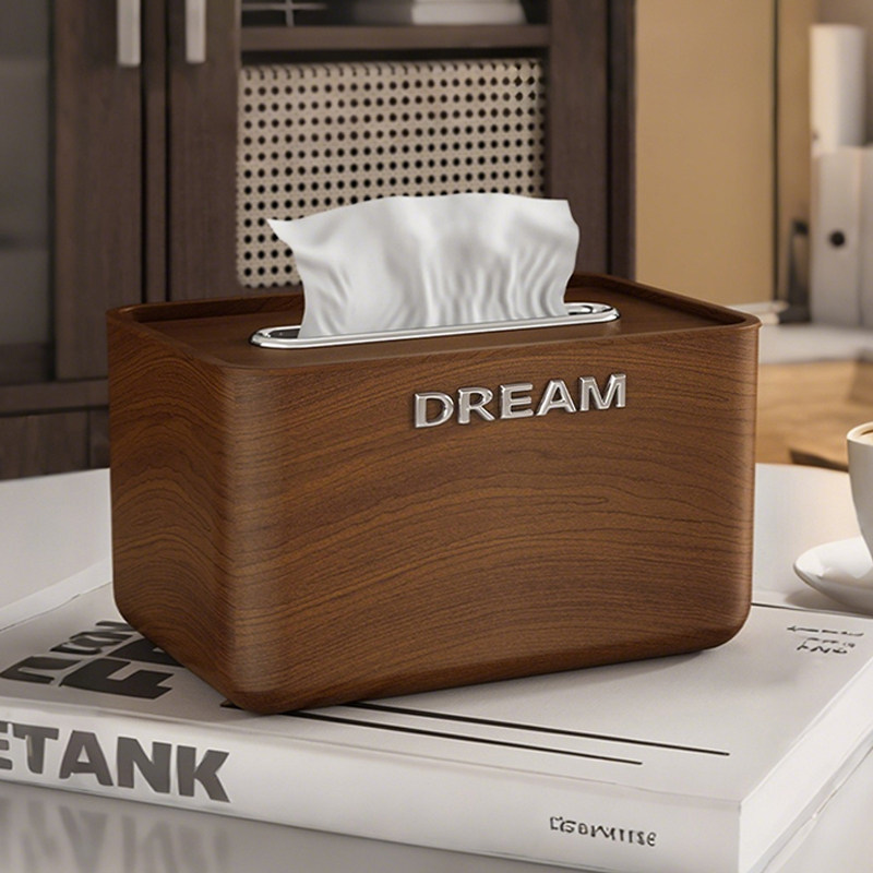 中古风仿木纹纸巾盒多功能抽纸盒