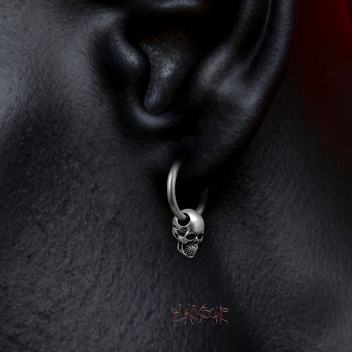 黑骨S925通体纯银做旧银骷髅耳环