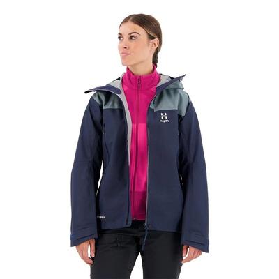 HAGLOFS冲锋衣女防水防风透气温度调节3层GORETEX面料蓝色带帽