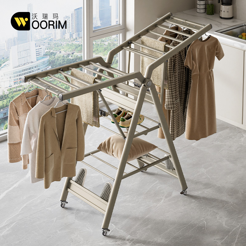 晾衣架阳台落地式晒衣架家用室内可移动晾衣杆加厚加粗折叠凉衣架