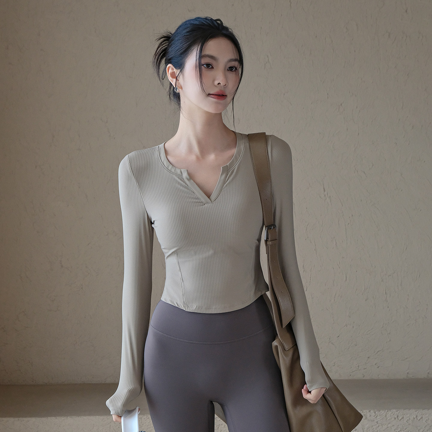 元气女孩罗纹保暖瑜伽服健身长袖图片
