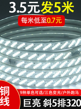 灯带led灯条三色变光家用客厅吊顶220V户外防水七彩变色RGB灯带条