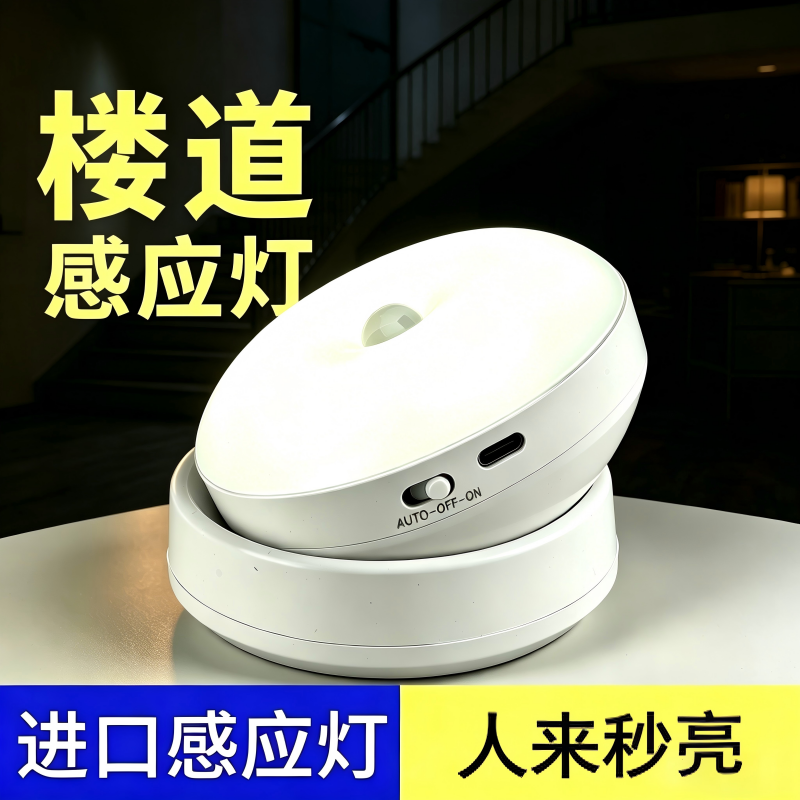 充电款感应灯免接线夜间自动声控走廊不插电人来即亮人走即灭楼道