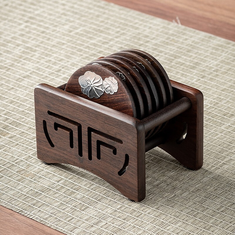 黑檀木杯垫隔热六君子轻奢