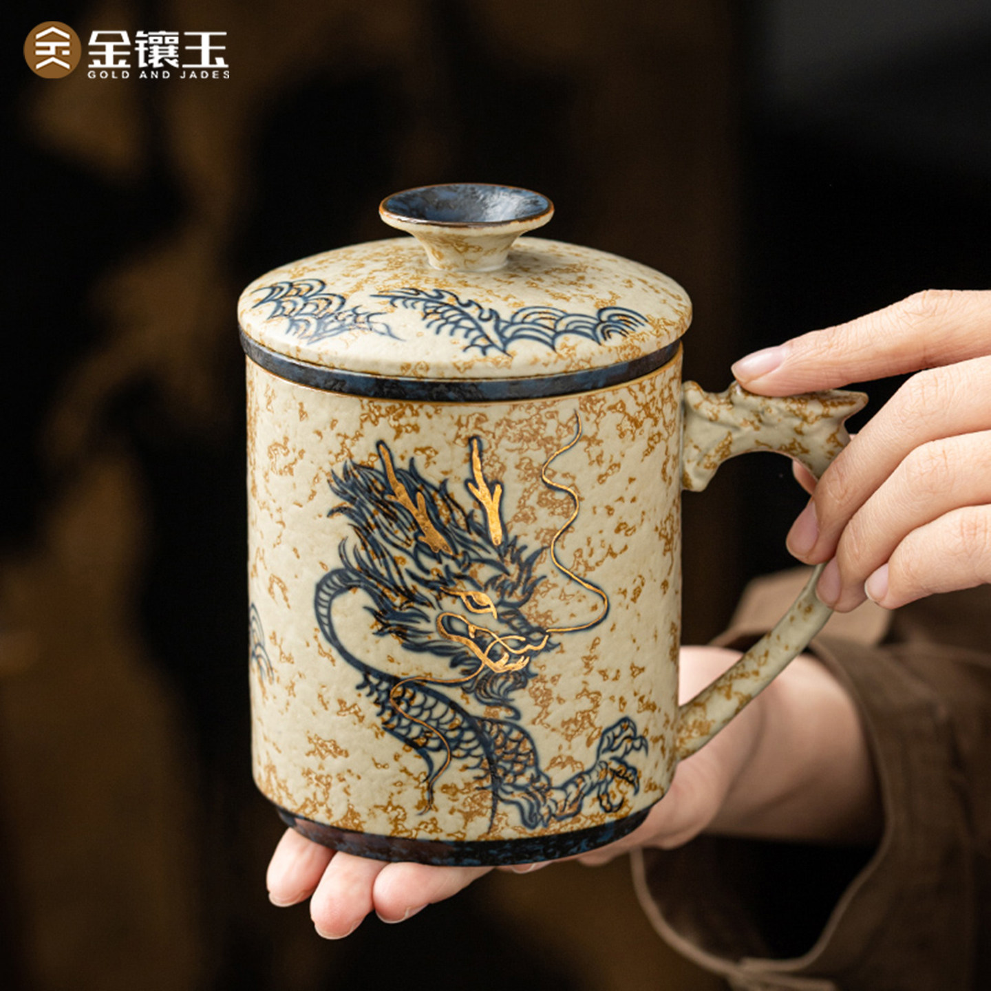 金镶玉马克杯陶瓷茶杯手绘青花火石红办公室带盖水杯个人专用茶具,餐饮具,茶杯,淘宝优惠券,粉丝福利购,淘宝优惠卷