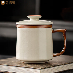 金镶玉米黄汝窑茶杯大容量陶瓷茶水泡茶水杯办公室个人专用杯子