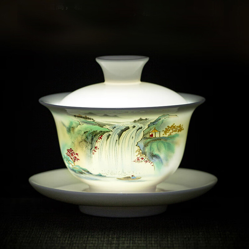 金镶玉大号三才盖碗羊脂玉德化白瓷单个泡茶碗陶瓷功夫茶具茶杯,餐饮具,盖碗,淘宝优惠券,粉丝福利购,淘宝优惠卷