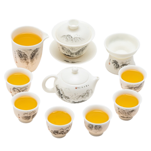 金镶玉梁立国老师全纯手绘羊脂玉白瓷功夫茶具套装整套茶具礼盒装