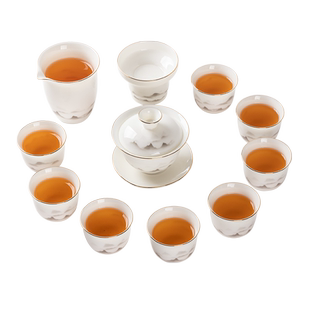 金镶玉2025新款功夫茶具套装家用羊脂玉白陶瓷功夫茶杯轻奢高档