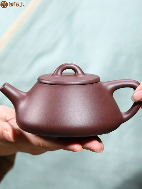 金镶玉宜兴紫砂壶原矿紫泥石瓢壶功夫茶具家用茶壶半手工泡茶壶