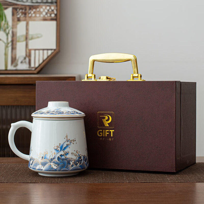 羊脂玉茶杯陶瓷茶水分离杯办公室带盖过滤泡茶马克杯德化白瓷杯子