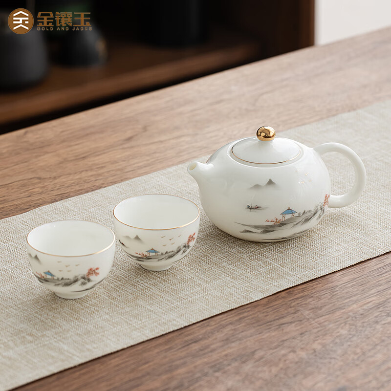 金镶玉茶具茶壶单壶陶瓷泡茶套装羊脂玉高档白瓷西施功夫一壶二杯