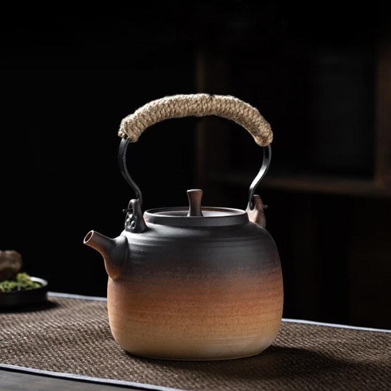 金镶玉复古陶瓷烧水壶围炉煮茶壶养生壶单壶明火碳炉户外粗陶壶