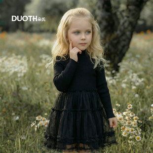 DUOTH朵氏 女童秋季连衣裙儿童毛衣拼接网纱蓬蓬裙蛋糕公主裙新品