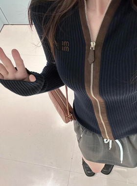 Freya顶版 25FW字母刺绣复古设计拉链针织加绒羊毛开衫外套女显瘦